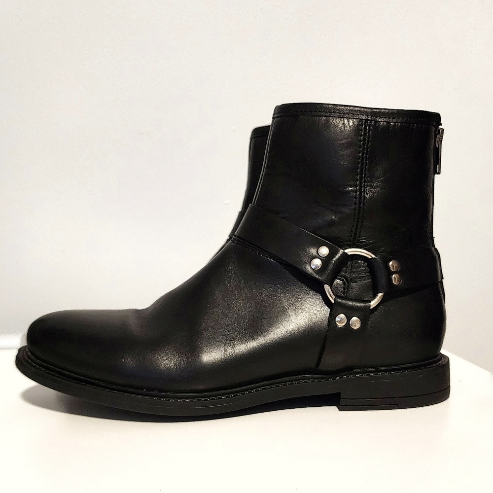 Avellini Black Leather Zip Up Moto Boots Size 8.5